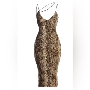 JLUXLABEL Brown Snake-Print Midi Slip Dress with Double Straps